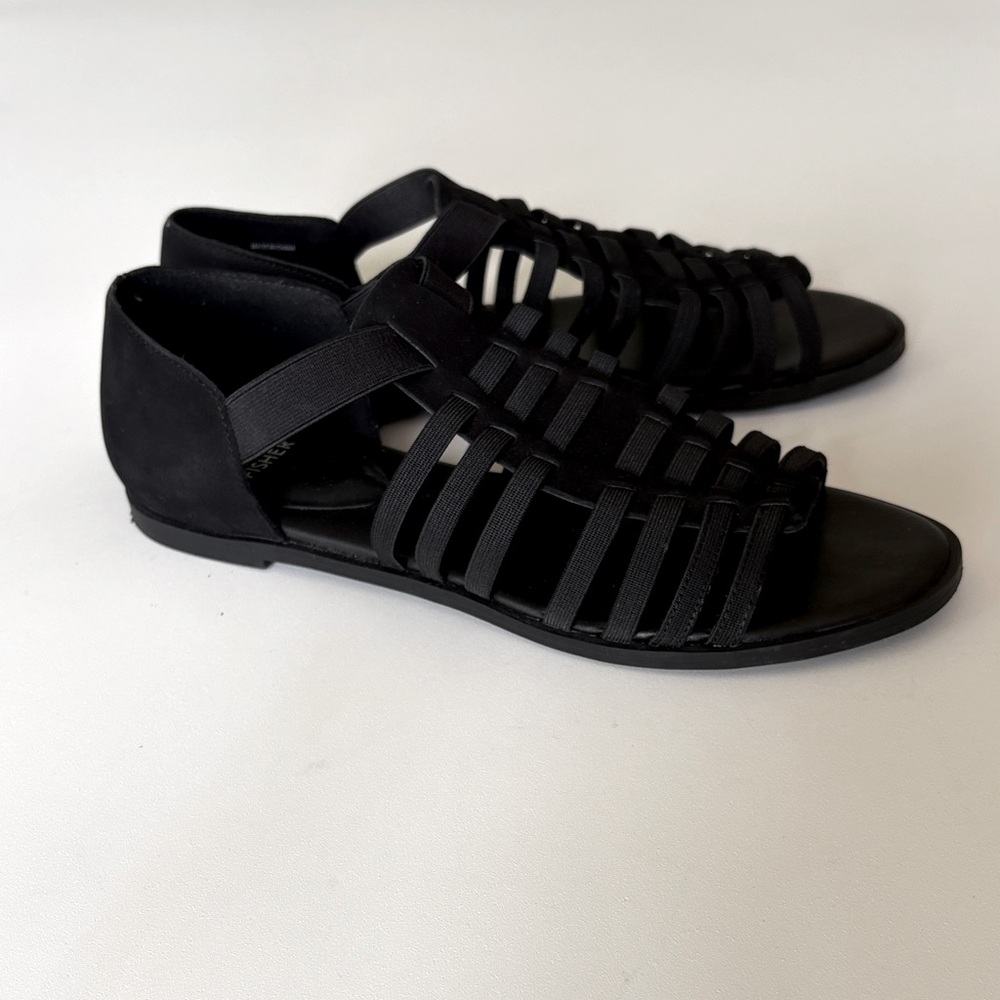 Eileen Fisher Rato Strappy Sandals in Black Leather Minimalist Neutral Size 8.5